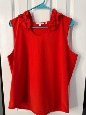 Chico's Bright Red Sleeveless Top with Ruffle Neckline